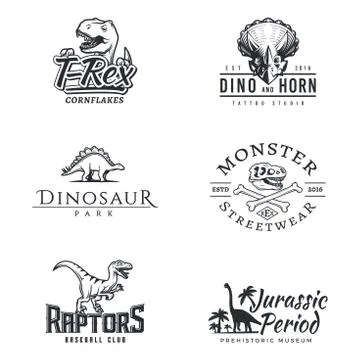 Dino logo set. Dinosaur logotype. Raptor sport mascot design. Vector T-rex label 库存插图