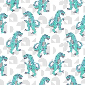 Dino monster boy seamless vector pattern. Illustrazione stock