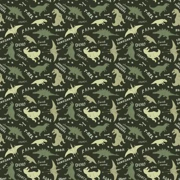 Dino Seamless Pattern, Cute Cartoon Dinosaurs Doodles Vector Illustration Stock Illustration