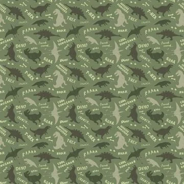 Dino Seamless Pattern, Cute Cartoon Dinosaurs Doodles Vector Illustration Stock Illustration