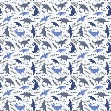 Dino Seamless Pattern, Cute Cartoon Dinosaurs Doodles Vector Illustration Stock Illustration