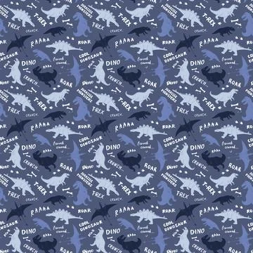 Dino Seamless Pattern, Cute Cartoon Dinosaurs Doodles Vector Illustration Stock Illustration
