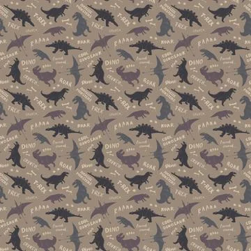 Dino Seamless Pattern, Cute Cartoon Dinosaurs Doodles Vector Illustration Stock Illustration