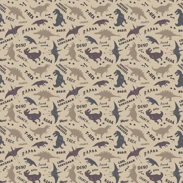 Dino Seamless Pattern, Cute Cartoon Dinosaurs Doodles Vector Illustration Stock Illustration