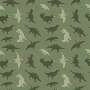 Dino Seamless Pattern, Cute Cartoon Dinosaurs Doodles Vector Illustration Stock Illustration