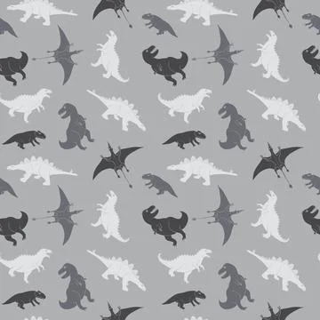 Dino Seamless Pattern, Cute Cartoon Dinosaurs Doodles Vector Illustration Stock Illustration