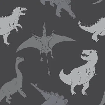 Dino Seamless Pattern, Cute Cartoon Dinosaurs Doodles Vector Illustration Stock Illustration