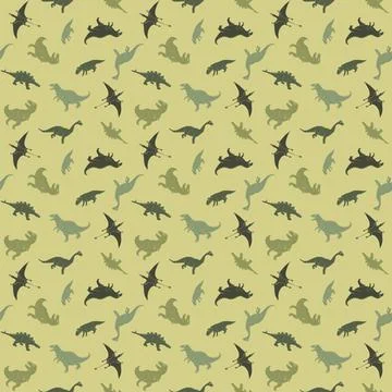 Dino Seamless Pattern, Cute Cartoon Dinosaurs Doodles Vector Illustration Stock Illustration
