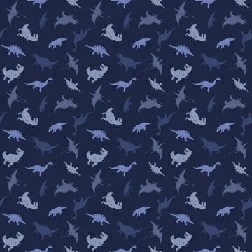 Dino Seamless Pattern, Cute Cartoon Dinosaurs Doodles Vector Illustration Stock Illustration