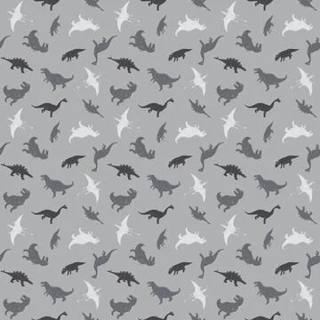 Dino Seamless Pattern, Cute Cartoon Dinosaurs Doodles Vector Illustration Stock Illustration