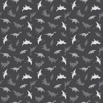 Dino Seamless Pattern, Cute Cartoon Dinosaurs Doodles Vector Illustration Stock Illustration