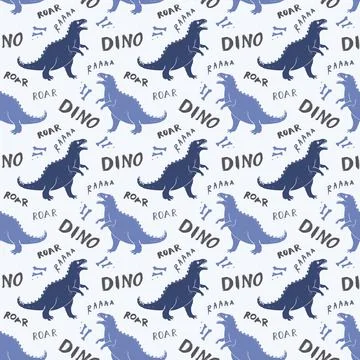 Dino Seamless Pattern, Cute Cartoon Dinosaurs Doodles Vector Illustration Stock Illustration