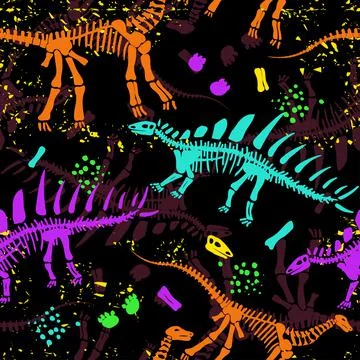 Dino skeleton bright bone seamless pattern vector Stock Illustration