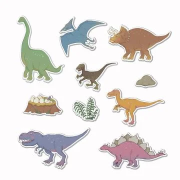 Dino sticker set isolated Stock Illustration