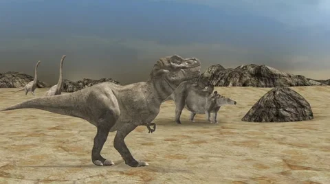 Dinosarus group walking in scene Stock Footage 56285384