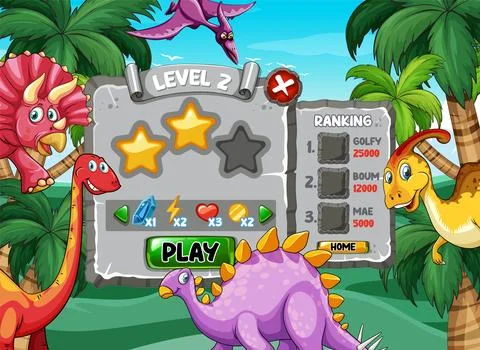 Dinosaur Adventure Game Level Screen Stock Illustration