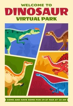 Dinosaur amusement park poster or banner Stock Illustration