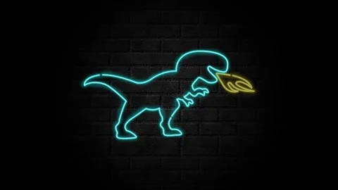 Dinosaur and fire neon sign motion on a black background Stock Footage 340355800