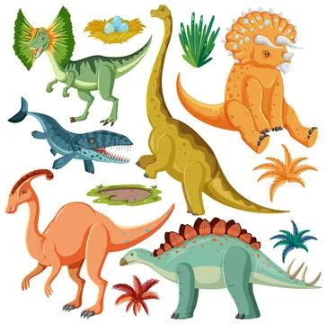 Dinosaur and Nature Elements Vector Collection Stock Illustration