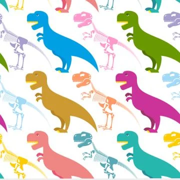 Dinosaur and skeleton seamless pattern. Tyrannosaurus t-Rex and bones backgro Illustrazione stock