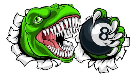 Dinosaur Angry Pool Ball Billiards Mascot Cartoon Stock Illustration