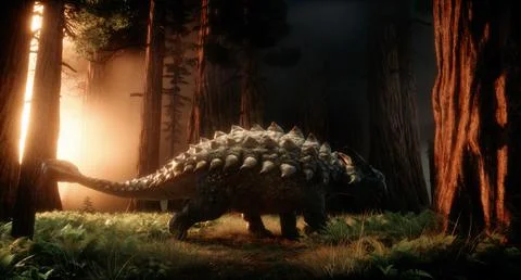 Dinosaur Ankylosaurus in the forest. Stock Illustration