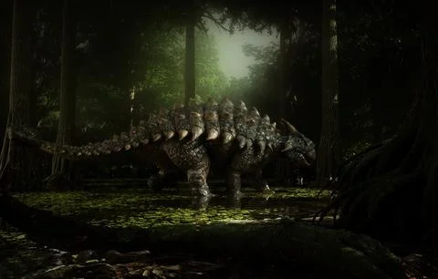 Dinosaur Ankylosaurus in the forest. Illustrazione stock