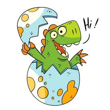Dinosaur baby hatches from an egg. Concept design for children birthday Stock Illustration