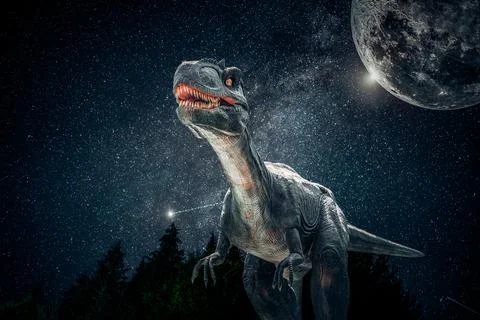 Dinosaur on the background of the ancient world. Stock Illustration