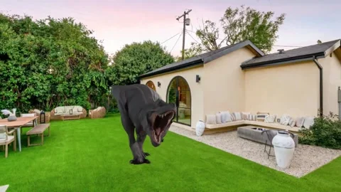 Dinosaur in the backyard Stock Footage 313765310