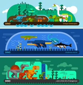Dinosaur Banner Set Stock Illustration