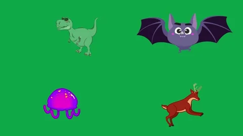 Dinosaur Bat Squid Deer animation on green screen minimal animated character Stock Footage 334704450