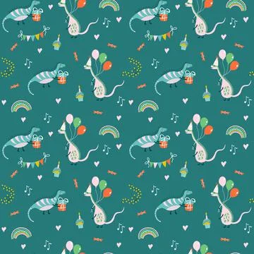 Dinosaur birthday pattern Stock Illustration