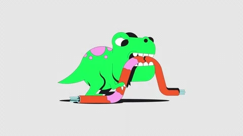 Dinosaur bites internet cable flash message error animation Stock Footage 332271739