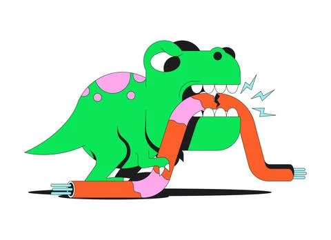 Dinosaur bites internet cable flash message error illustration Illustrazione stock