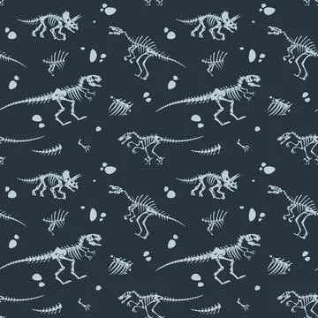 Dinosaur bones pattern. Cartoon seamless texture with prehistoric reptile Illustrazione stock