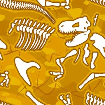 Dinosaur bones seamless background. Pattern of skeleton of ancient animals. V Illustrazione stock