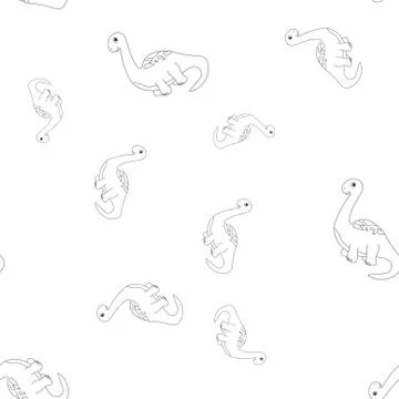 Dinosaur brachiosaurus contour seamless pattern Stock Illustration