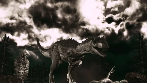 DINOSAUR CALLING ALOSSAUR ROUGHING Stock Footage 122051948