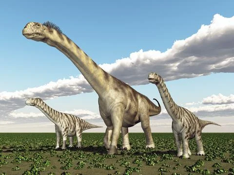 Dinosaur Camarasaurus with young animals Stock Illustration