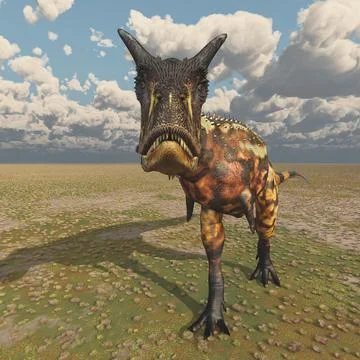 Dinosaur Carnotaurus in a landscape Illustrazione stock