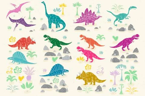 Dinosaur cartoon collection set vector illustration.  dinosaurs cute monster Stock Illustration