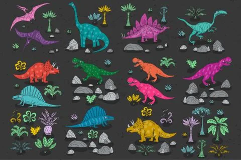 Dinosaur cartoon collection set vector illustration.  dinosaurs cute monster Stock Illustration