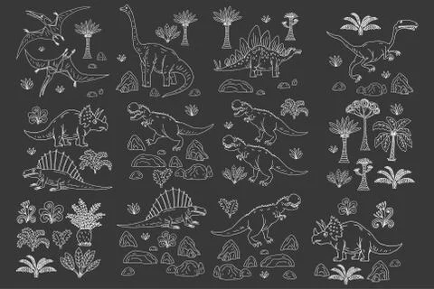 Dinosaur cartoon collection set vector illustration.  dinosaurs cute monster Stock Illustration