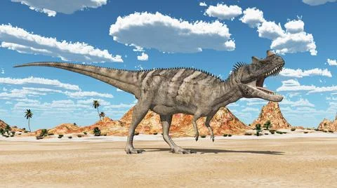 Dinosaur Ceratosaurus in a landscape Stock Illustration