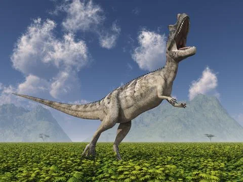 Dinosaur Ceratosaurus in a landscape Stock Illustration