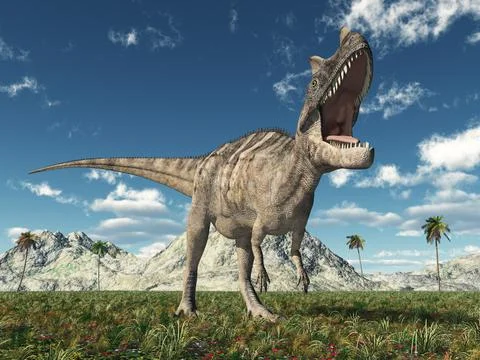 Dinosaur Ceratosaurus in a landscape Illustrazione stock