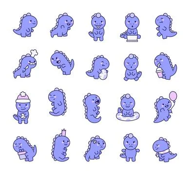 Dinosaur characters set featuring smiling faces Stock Illustration