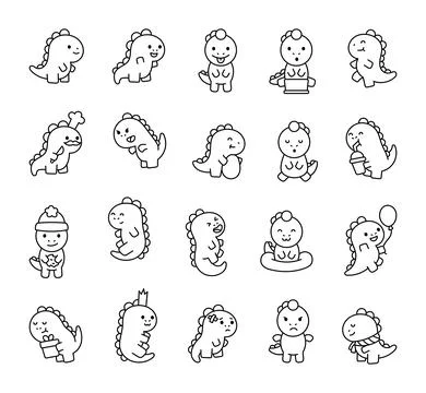 Dinosaur characters set featuring smiling faces Stock Illustration