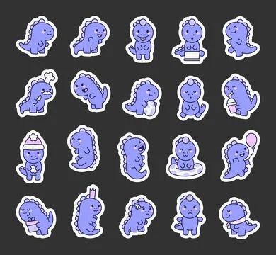 Dinosaur characters set featuring smiling faces Stock Illustration